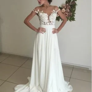 Se Through Lace Top Sexig Boho Summer Beach Bröllopsklänning