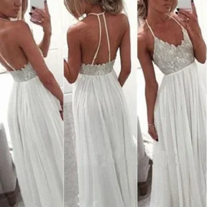 Sexig rygglös högtidsklänning Special tillfällesklänning Vit balklänning