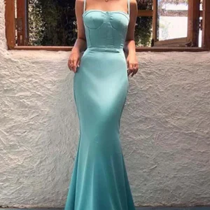 Slida Spaghetti Straps Lång Blå Aftonklänning Blå Balklänning