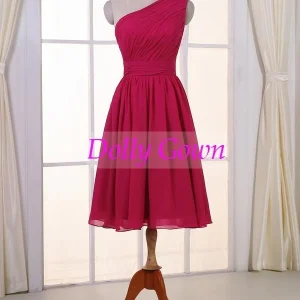 Korta One Shoulder Hot Pink Bridesmaid Klänningar