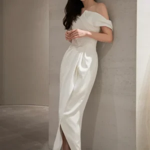 Enkel ankellång vintage bröllopsklänning