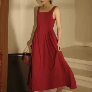 Enkel Burgundy 50-tals te-lång klänning