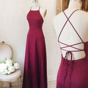 Enkel sexig rygglös aftonklänning Burgundy balklänning