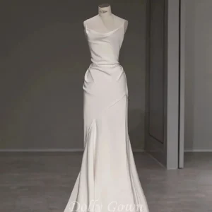 Elegant Spaghetti Straps Slida Enkel Silk Bröllopsklänning