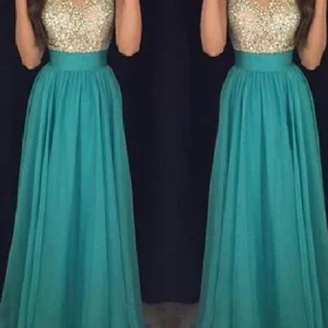 Glittrande lång turkos balklänning Graduation Dress Formell Maxiklänning MA137