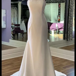 Axelbandslös pärlhalsring Enkel Slip bröllopsklänning