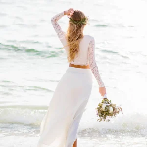 Summer Flowy Beach Lace Crop Top Chiffongkjol Tvådelad bröllopsklänning
