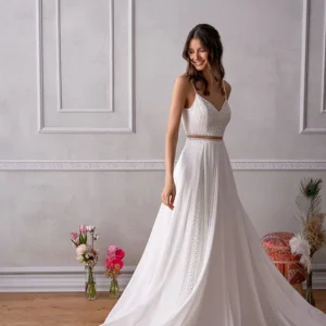 Sommar Spets Chiffong Tvådelad Bröllopsklänning