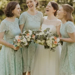 Summer Mint Lace Country Style Rustik Cap ärmar Kort brudtärna klänning