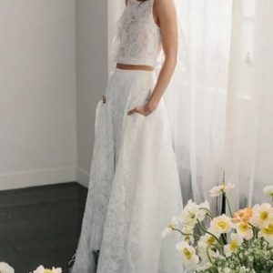 Sommar Tvådelad Spets Öppen Rygg Brud Separerar