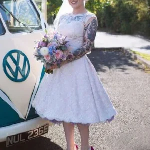 Te Längd Spets Bröllopsklänning 50-tal Bröllopsklänning Vintage 1950-tal Kort Bröllopsklänning