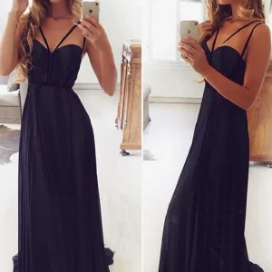 Trendig Flowy Marinblå Lång Chiffong A-linje balklänning, 20082015