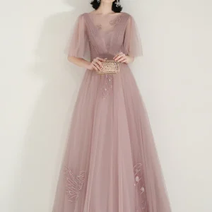 Unik Dusty Rose Long Flowy balklänning