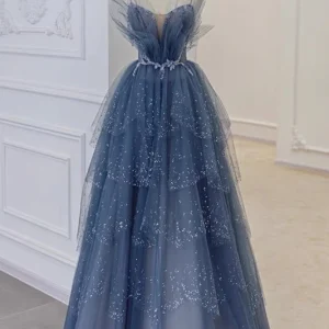 Unik Dusty Blue Balklänning i tyll