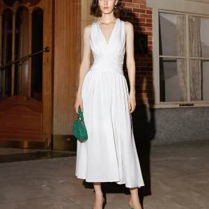 Vintage Marilyn Monroe-inspirerad Halter Neck Vit Sidenklänning