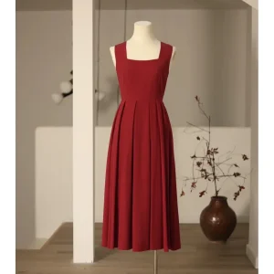 Vintage Burgundy Square Neck 50-talsklänning