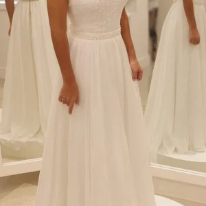 Rustik spets Top Enkla A-line Illusion Neck Bröllopsklänningar