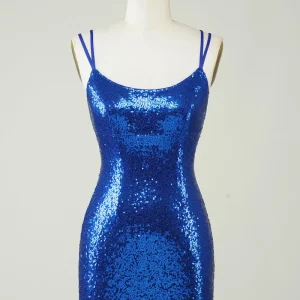 Royal Blue Sequin Backless Tight Homecoming Dress Mini Party Dress