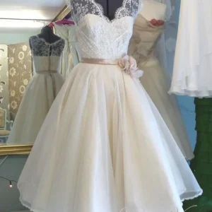 Telängd Antik bröllopsklänning 1950-tals vintage bröllopsklänning Retro bröllopsklänning WS043