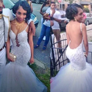 Sexig rygglös sjöjungfru bröllopsklänning för kurviga kvinnor