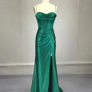 Elegant Green Satin Mermaid Prom Dress for Women, Long Formal Gown