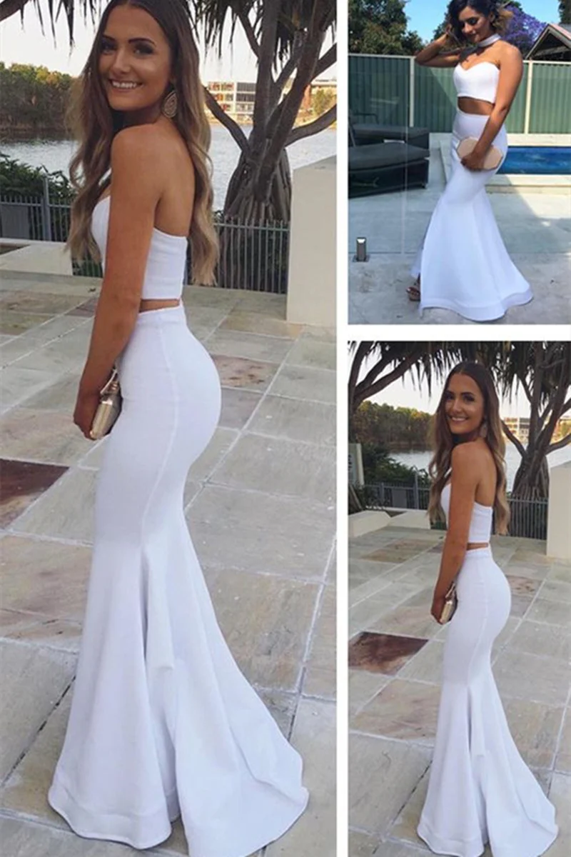 White Strapless Mermaid Two Piece Long Prom Dress - Bild 2