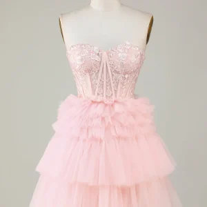 Elegant Pink Sweetheart A-Line Homecoming Dress with Ruffles and Tulle