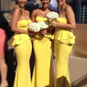 Gula sjöjungfru brudtärna Klänningar Långa brudtärna Klänningar Enkla brudtärna Klänningar