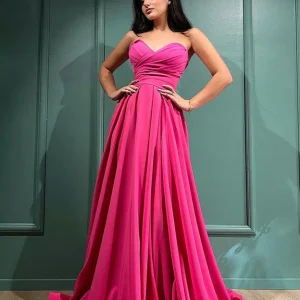 Fuchsia Sweetheart Long Evening Prom Dress with Split and Customization