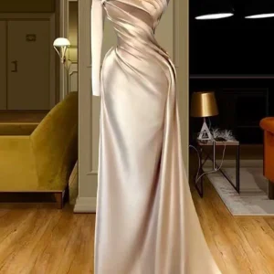 Elegant Champagne One-Shoulder Long Sleeve Mermaid Prom Dress for Special Occasions