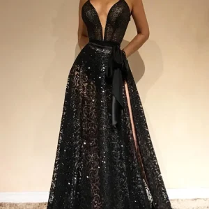 Sparkling One-Shoulder Golden Sequin Column Prom Dress with Elegant Side Slit