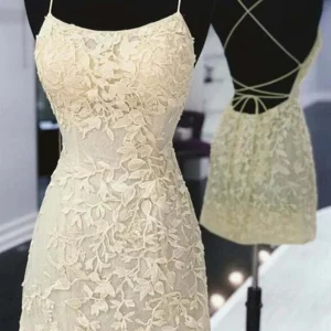 Stunning Yellow Lace Mermaid Prom Dress: Backless, Short, Elegant, Perfect for Graduation & Homecoming
