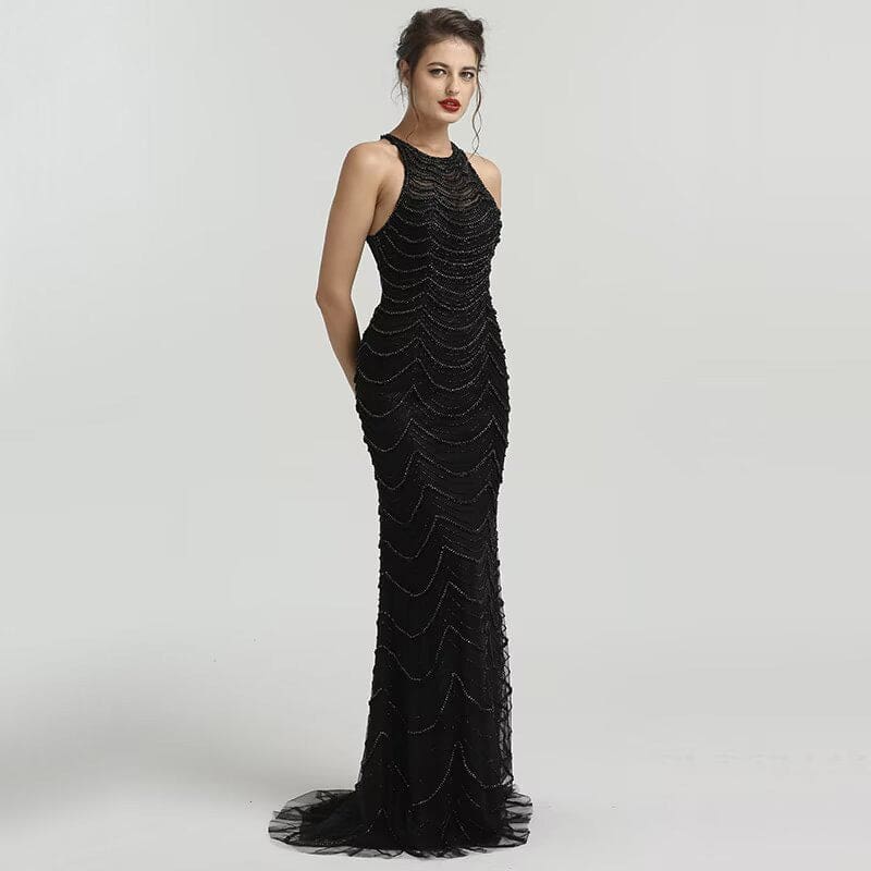 Sparkling Black Sequin Tulle Mermaid Prom Dress: Elegant Sleeveless Design for Special Occasions - Bild 4