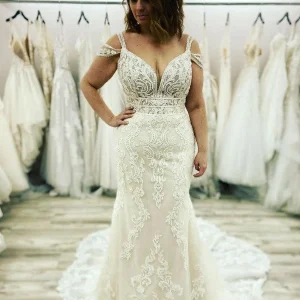 Elegant Mermaid Wedding Dress: Sweetheart, Spaghetti Straps, Lace Appliques