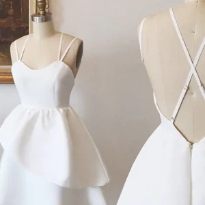 Elegant High-Low White Prom Dress: Open Back, Short Front, Backless Homecoming Style