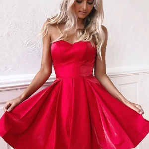 Strapless Backless Red Homecoming Dress Short Prom Evening Graduation Gown