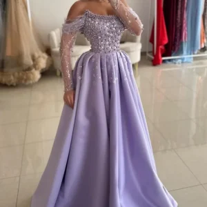 Dazzling Off-Shoulder Beaded Sequin Satin A-Line Prom Dress