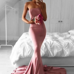 Elegant Pink Strapless Mermaid Prom Dress