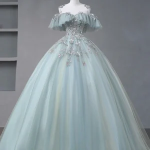 Dusty Blue Ball Gown Off The Shoulder Sweet 16 Dress