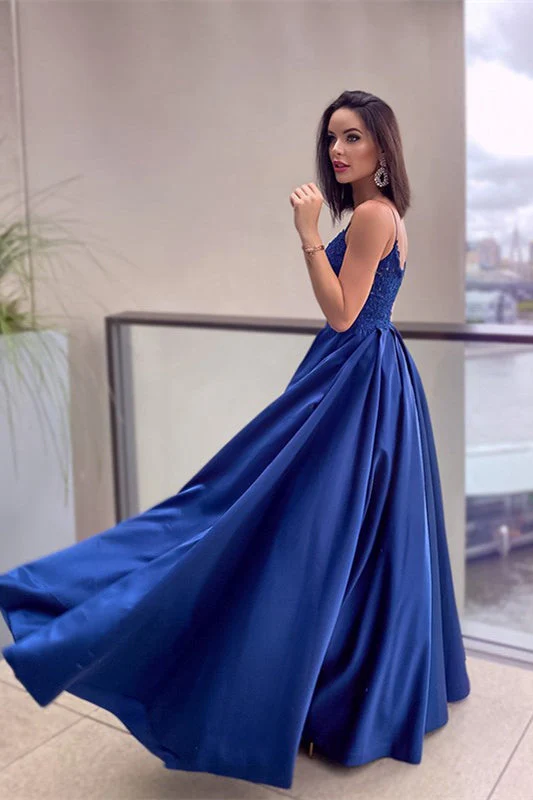 Elegant Royal Blue A-Line Prom Dress with Lace Appliques and Convenient Pockets - Bild 4
