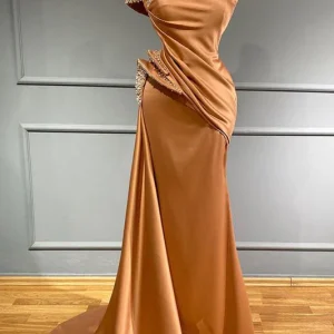 Elegant Off-Shoulder Ruffled Mermaid Evening Gown with Beaded Accents