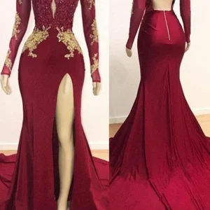 Elegant Long Sleeves Mermaid Evening Dress with Lace Appliques for Women