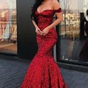 Elegant Off-Shoulder Sequin Mermaid Prom Dress for Women, Sparkle & Glamour