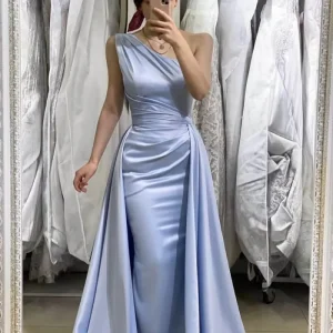 Light Blue One-Shoulder Mermaid Prom Dress with Detachable Skirt 27Prom