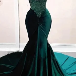Long Sequin Sleeveless Emerald Green Mermaid Prom Dress for Women