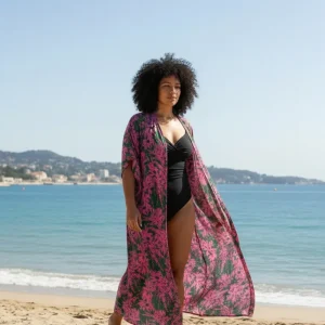 Grön/Rosa Bladmönstrad Kaftan Klänning Flower Sea Green Pink