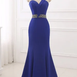 Elegant Royal Blue One-Shoulder Mermaid Prom Dress with Beaded Back Design