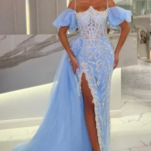 Sparkling Sequin A-Line Gown: Off-Shoulder, Side Slit, Long Prom & Evening Dress
