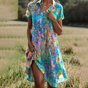 Dorothy | Sommarklänning Dam Blommönster Kort Ärm