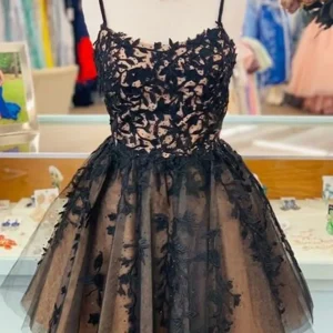Unique Black Lace Champagne Short Homecoming Prom Dresses Formal Evening